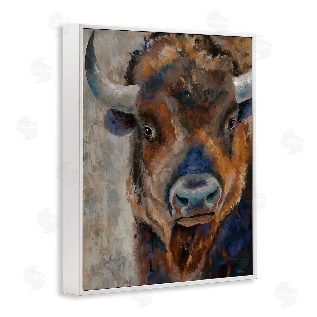 Bison Rustic Portrait White Frame Print Wall Art, Home Decor by Cat Thurman Designs