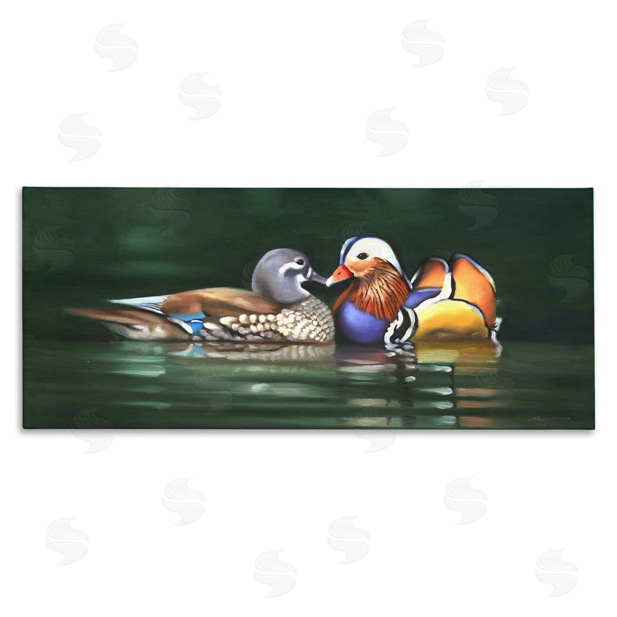 Patterned Birds in Lake Canvas Wall Art, Home Decor by D. Rust