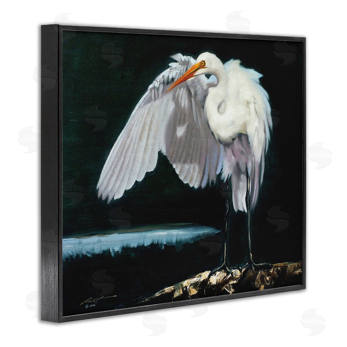 Stoic Heron Standing Black Frame Print Wall Art, Home Decor by D. Rust