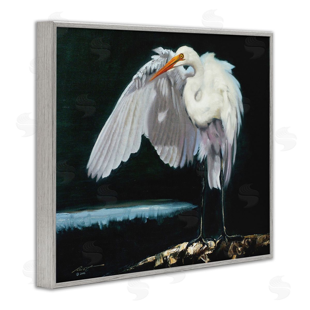 Stoic Heron Standing Grey Frame Print Wall Art, Home Decor by D. Rust