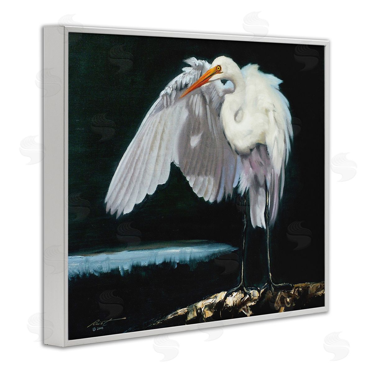 Stoic Heron Standing White Frame Print Wall Art, Home Decor by D. Rust