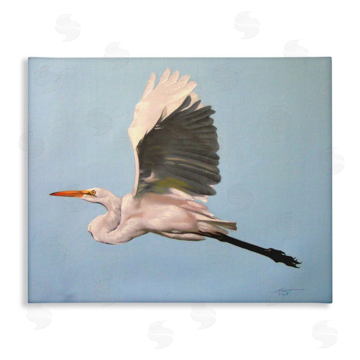 Graceful Egret Flying Canvas Wall Art, Home Decor by D. Rust