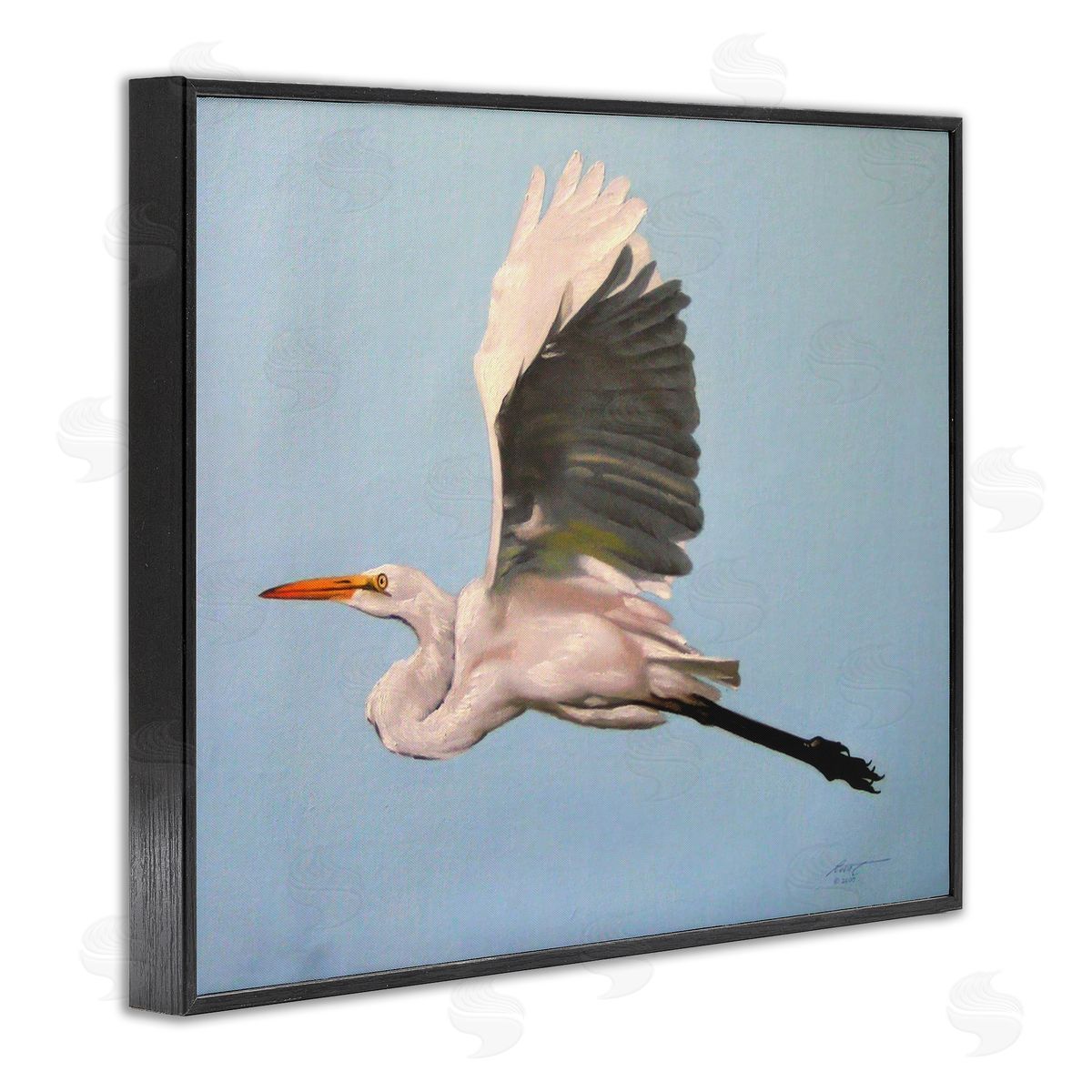 Graceful Egret Flying Black Frame Print Wall Art, Home Decor by D. Rust