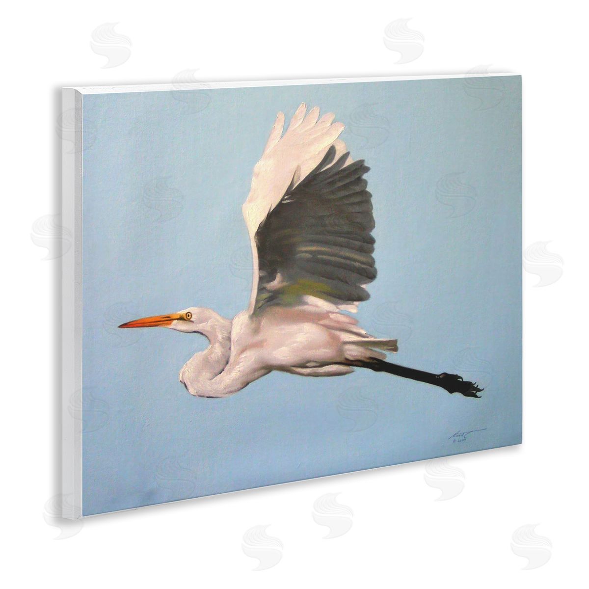 Graceful Egret Flying Wood Plaque Wall Art, Home Decor by D. Rust