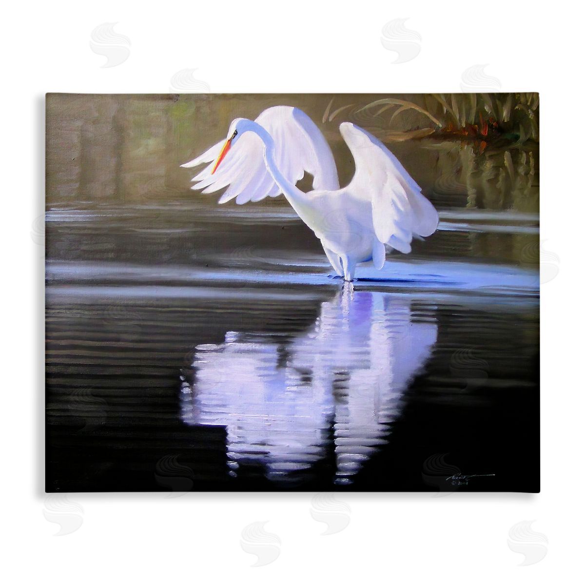 Egret with Water Ripples Canvas Wall Art, Home Decor by D. Rust