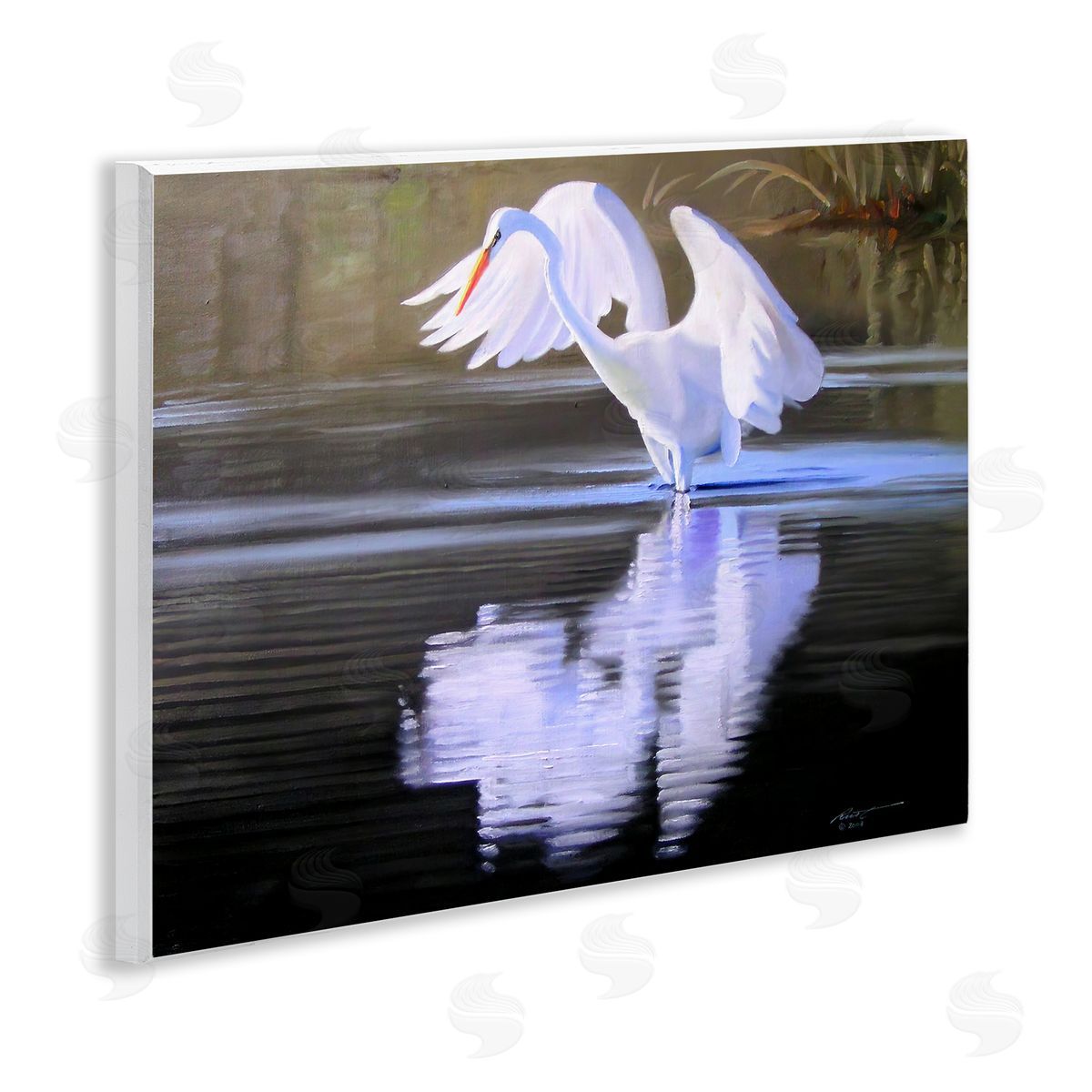 Egret with Water Ripples Wood Plaque Wall Art, Home Decor by D. Rust