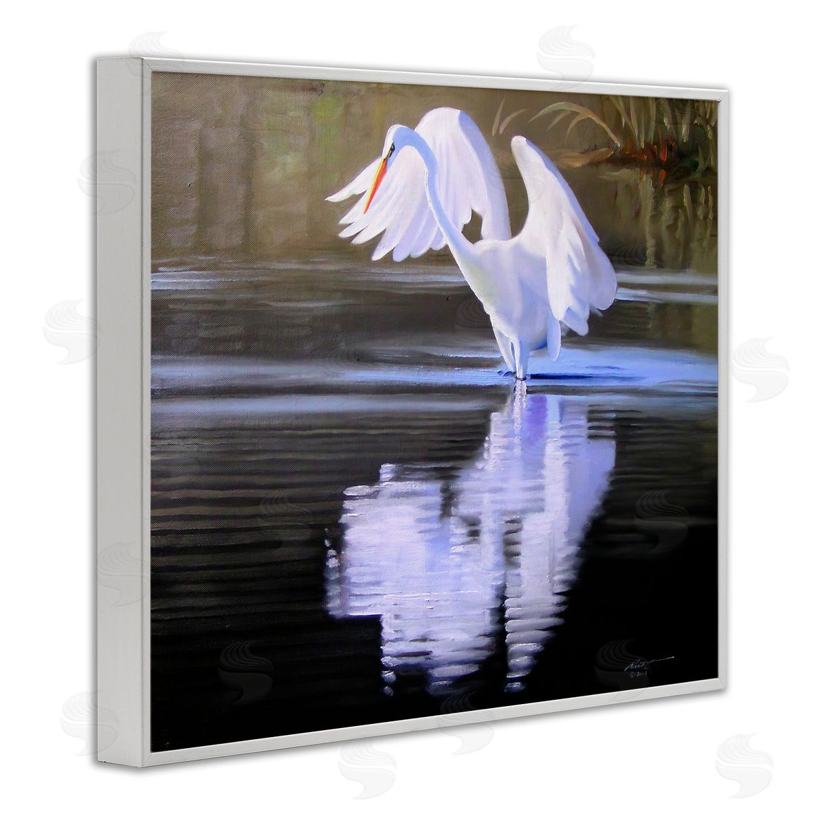 Egret with Water Ripples White Frame Print Wall Art, Home Decor by D. Rust