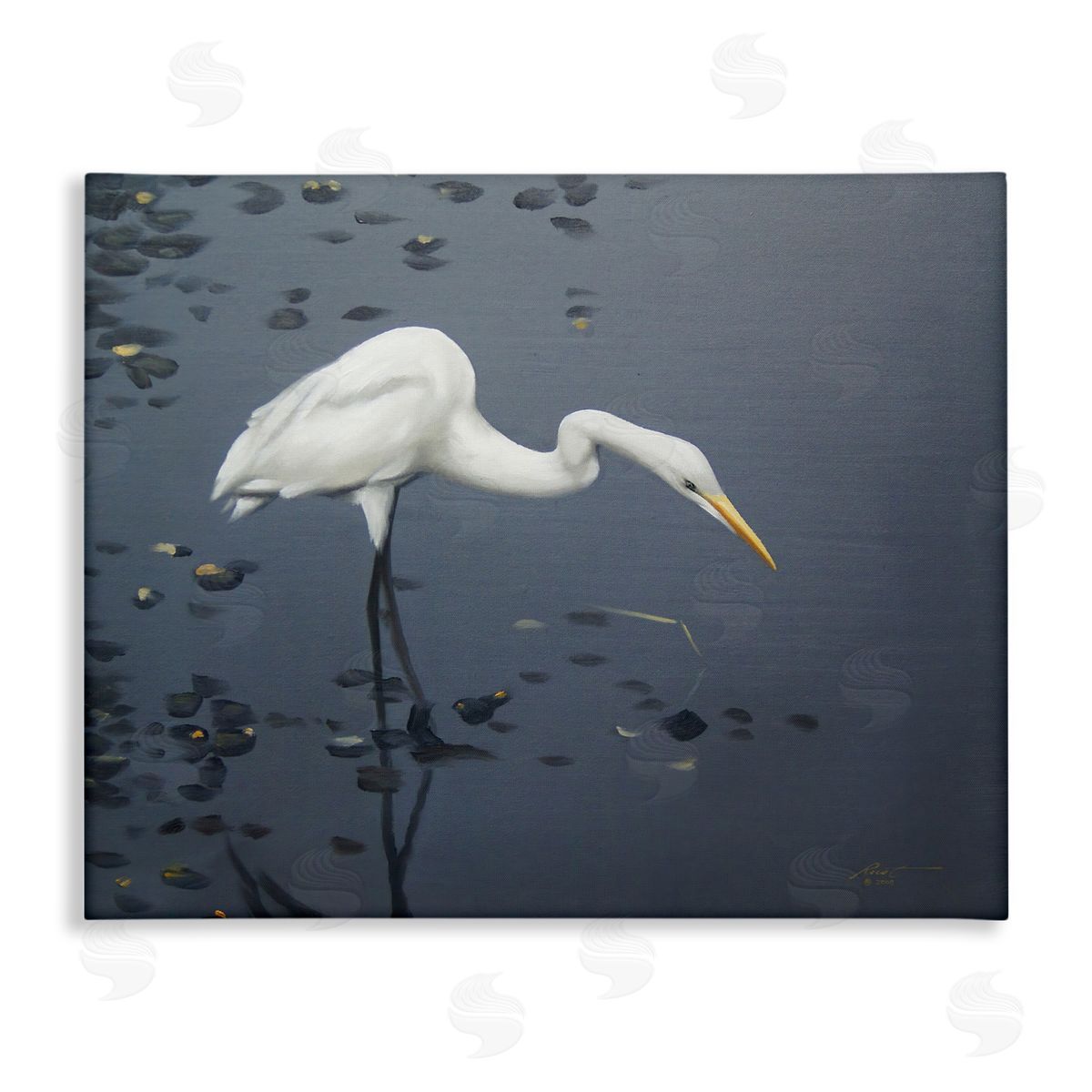 Graceful Egret in Lake Canvas Wall Art, Home Decor by D. Rust