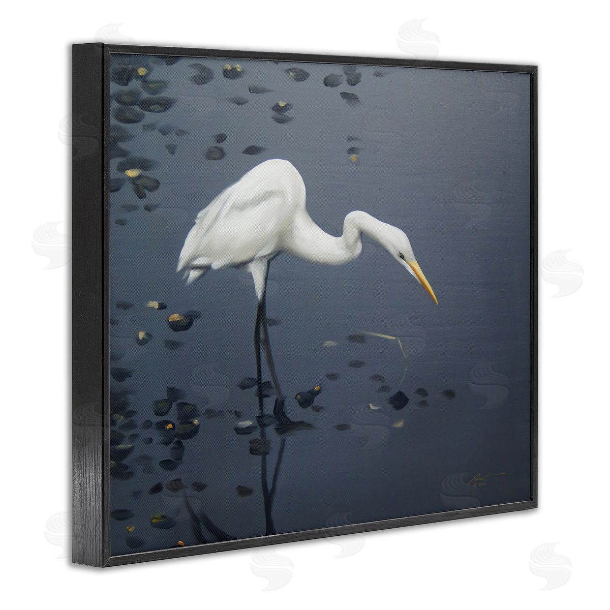 Graceful Egret in Lake Black Frame Print Wall Art, Home Decor by D. Rust