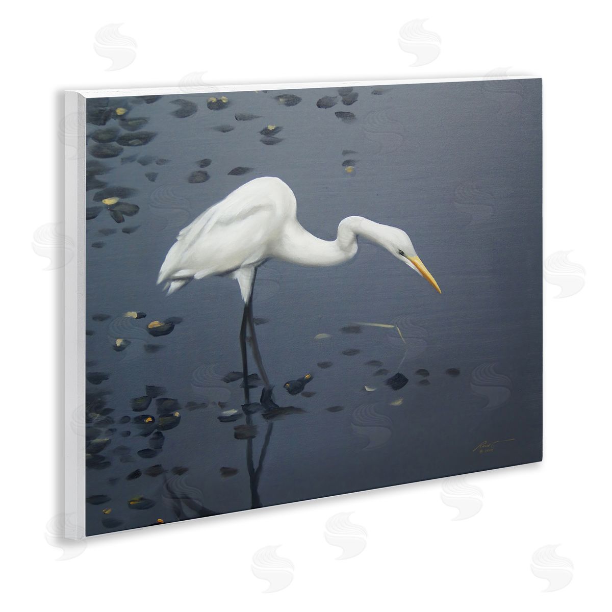 Graceful Egret in Lake Wood Plaque Wall Art, Home Decor by D. Rust