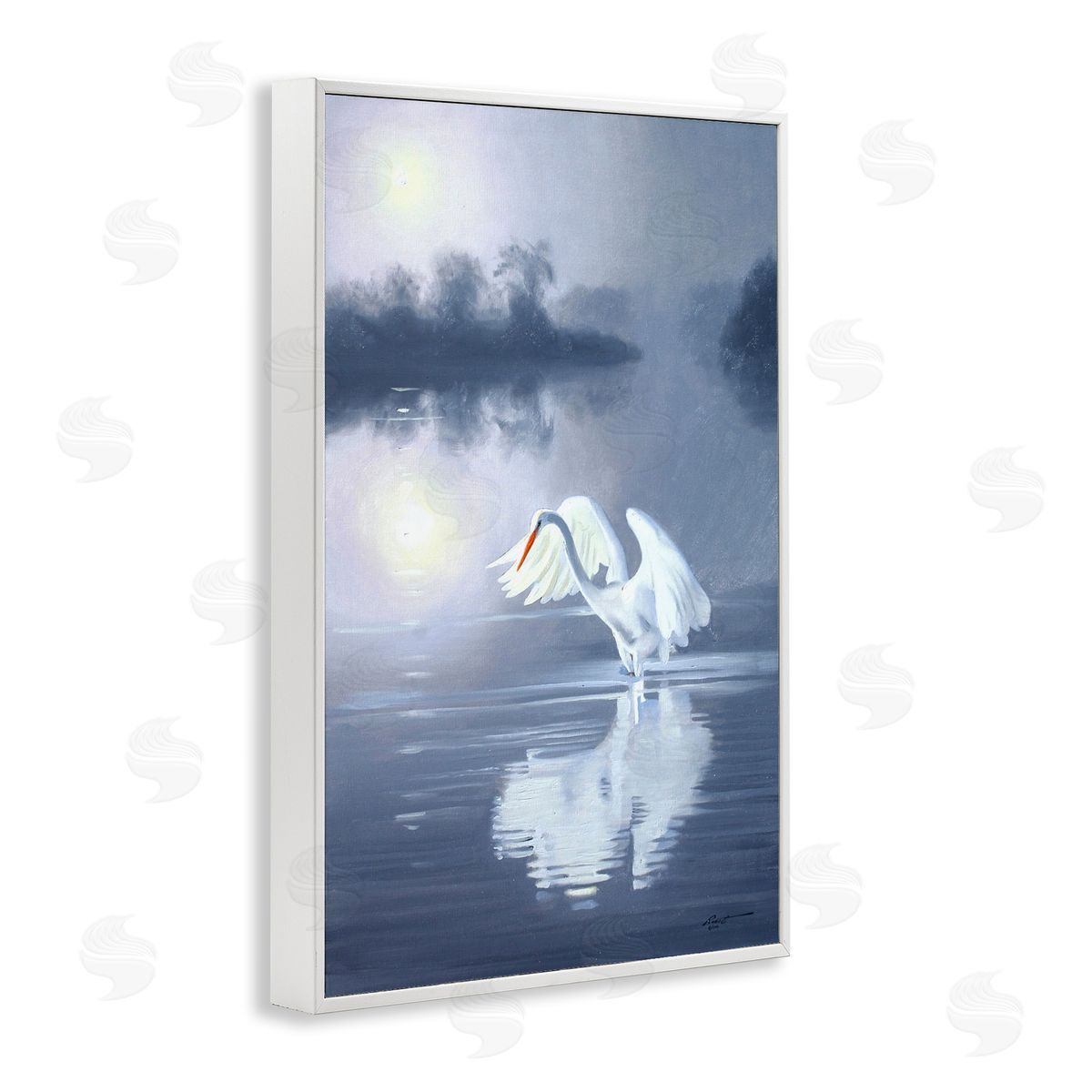 Egret on Stormy Waters White Frame Print Wall Art, Home Decor by D. Rust