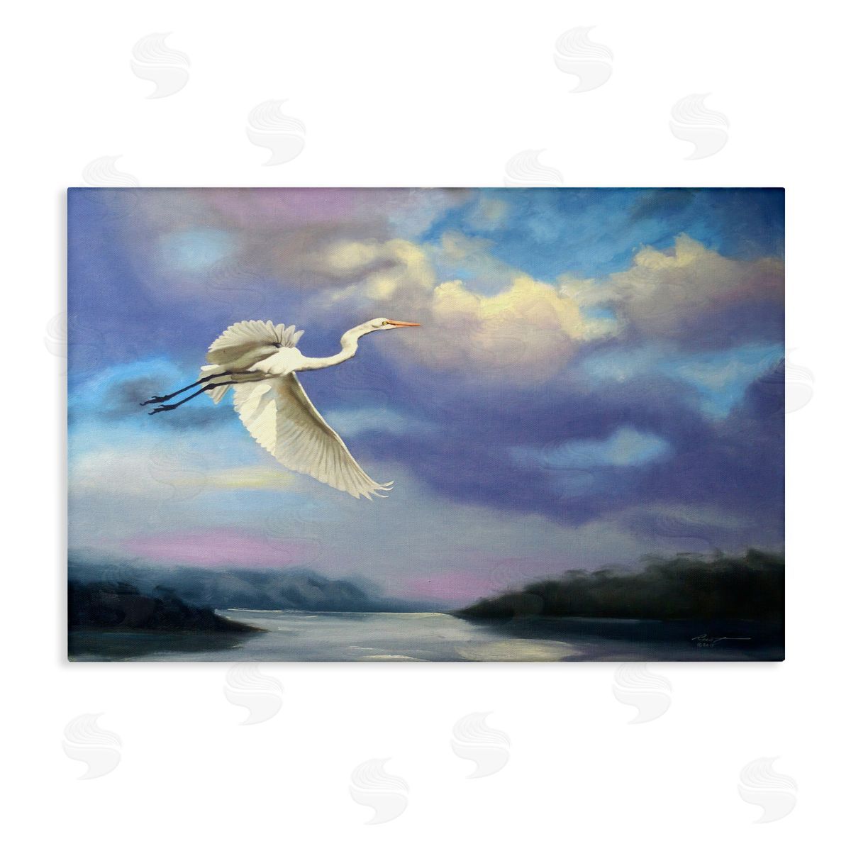 Egret Over Clouds Canvas Wall Art, Home Decor by D. Rust