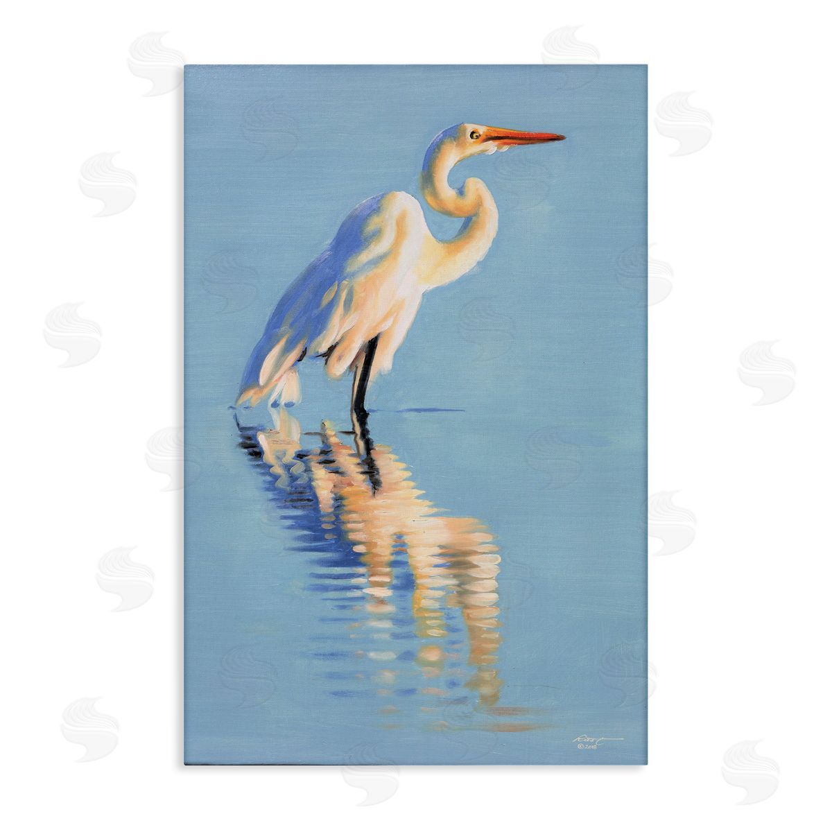 Blue Egret Reflection Canvas Wall Art, Home Decor by D. Rust
