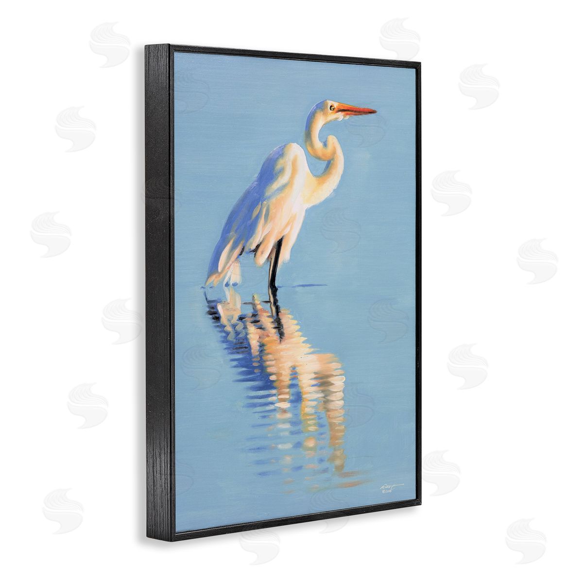 Blue Egret Reflection Black Frame Print Wall Art, Home Decor by D. Rust
