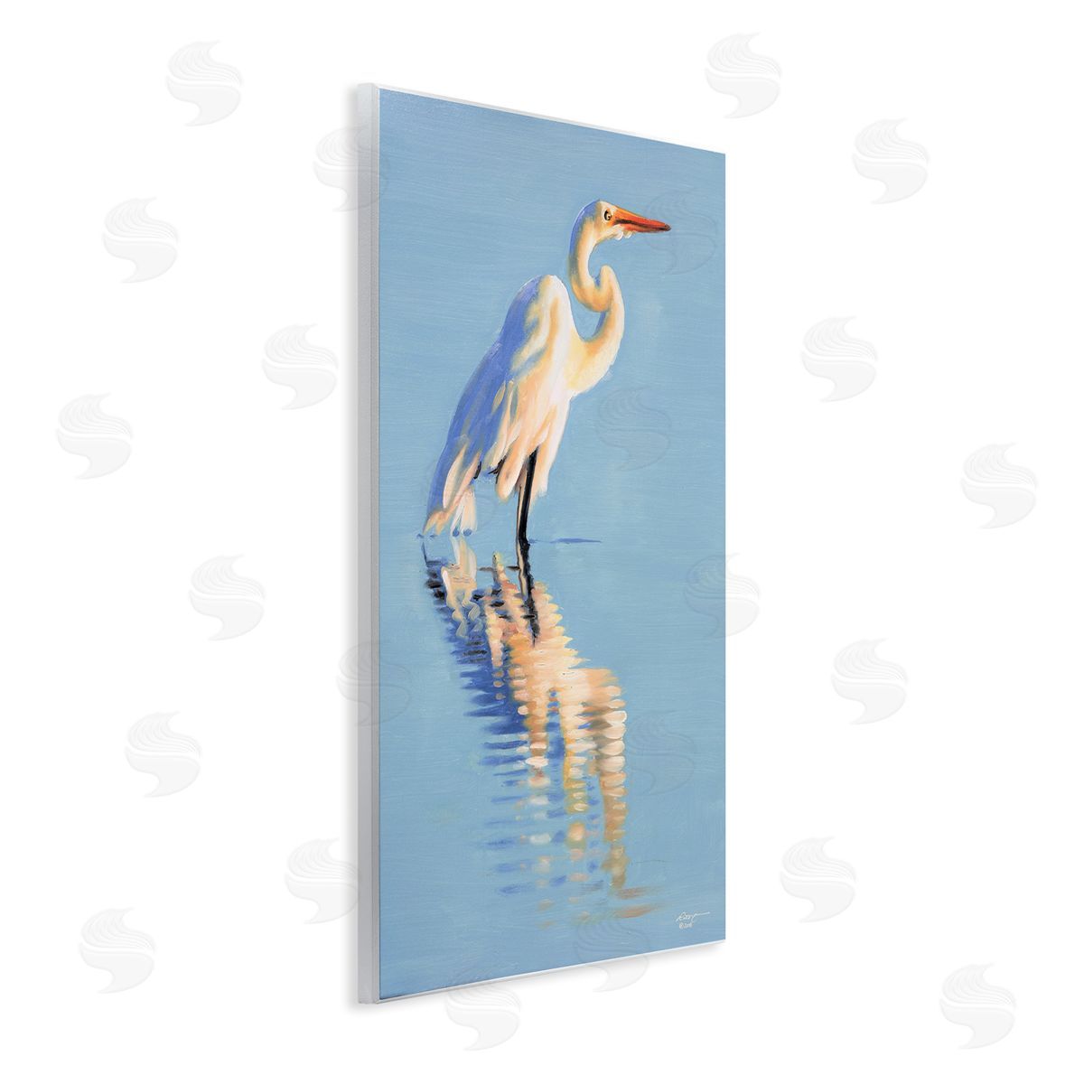 Blue Egret Reflection Wood Plaque Wall Art, Home Decor by D. Rust