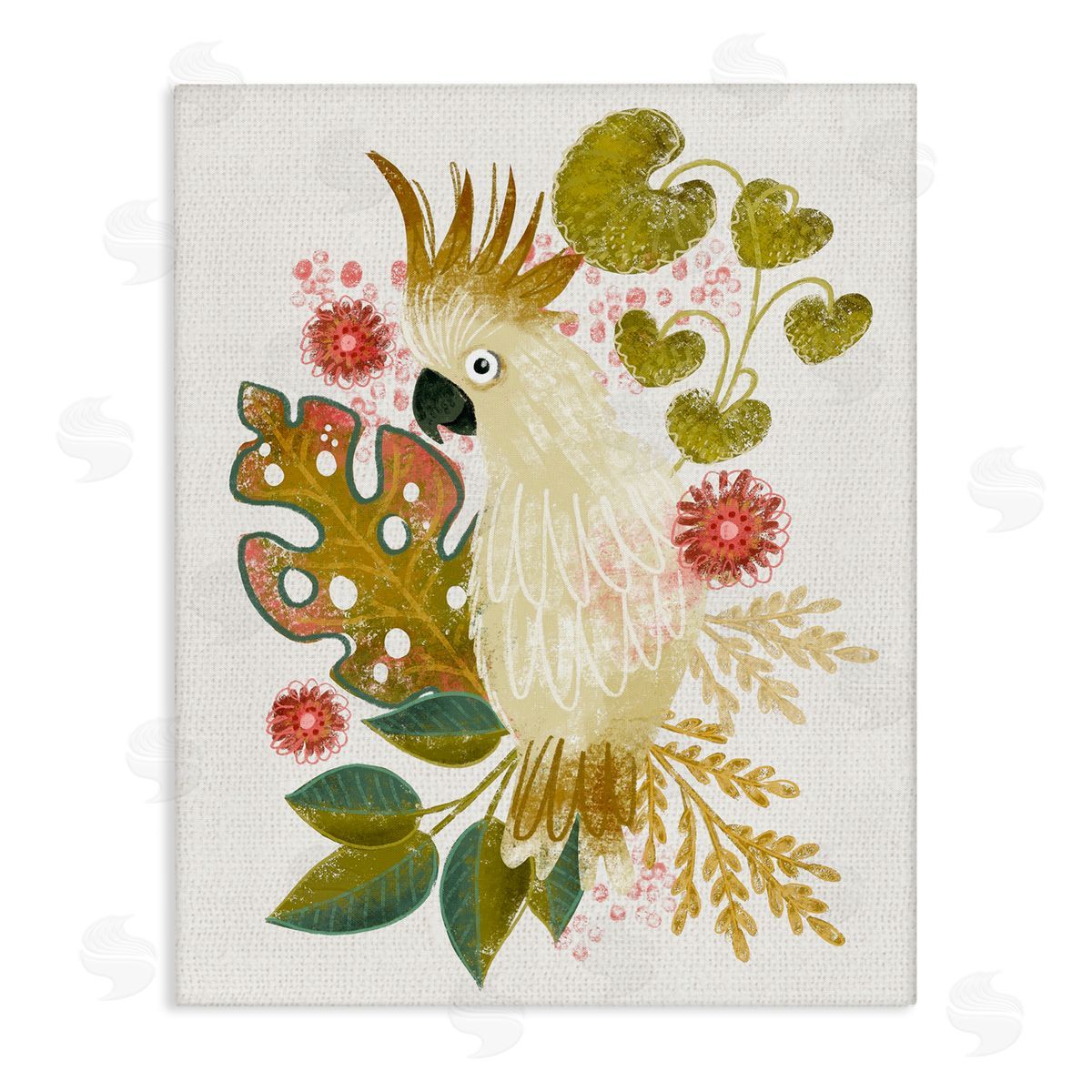 Cockatoo and Tropical Leaves Canvas Wall Art, Home Decor by Fineapple Pear