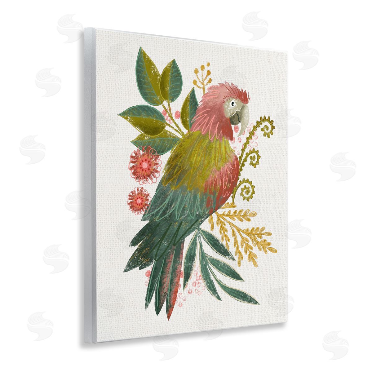 Parrot with Eclectic Leaves Wood Plaque Wall Art, Home Decor by Fineapple Pear