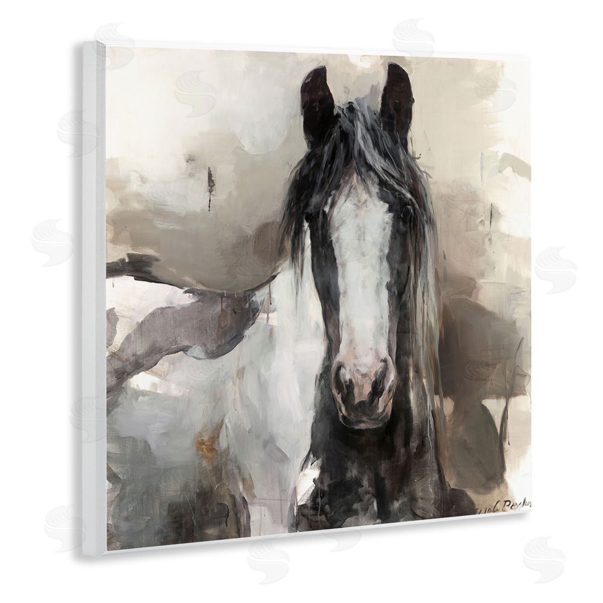 Grey and Beige Horse Abstract Wood Plaque Wall Art, Home Decor by Marilyn Borglum