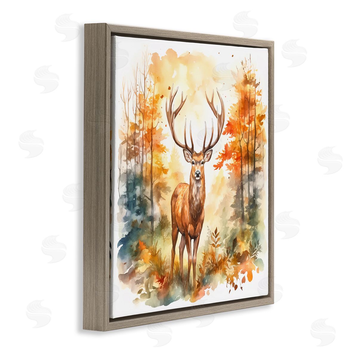 Autumn Forest Stag Brown Floating Frame Canvas Wall Art, Home Decor by Andrea Haase