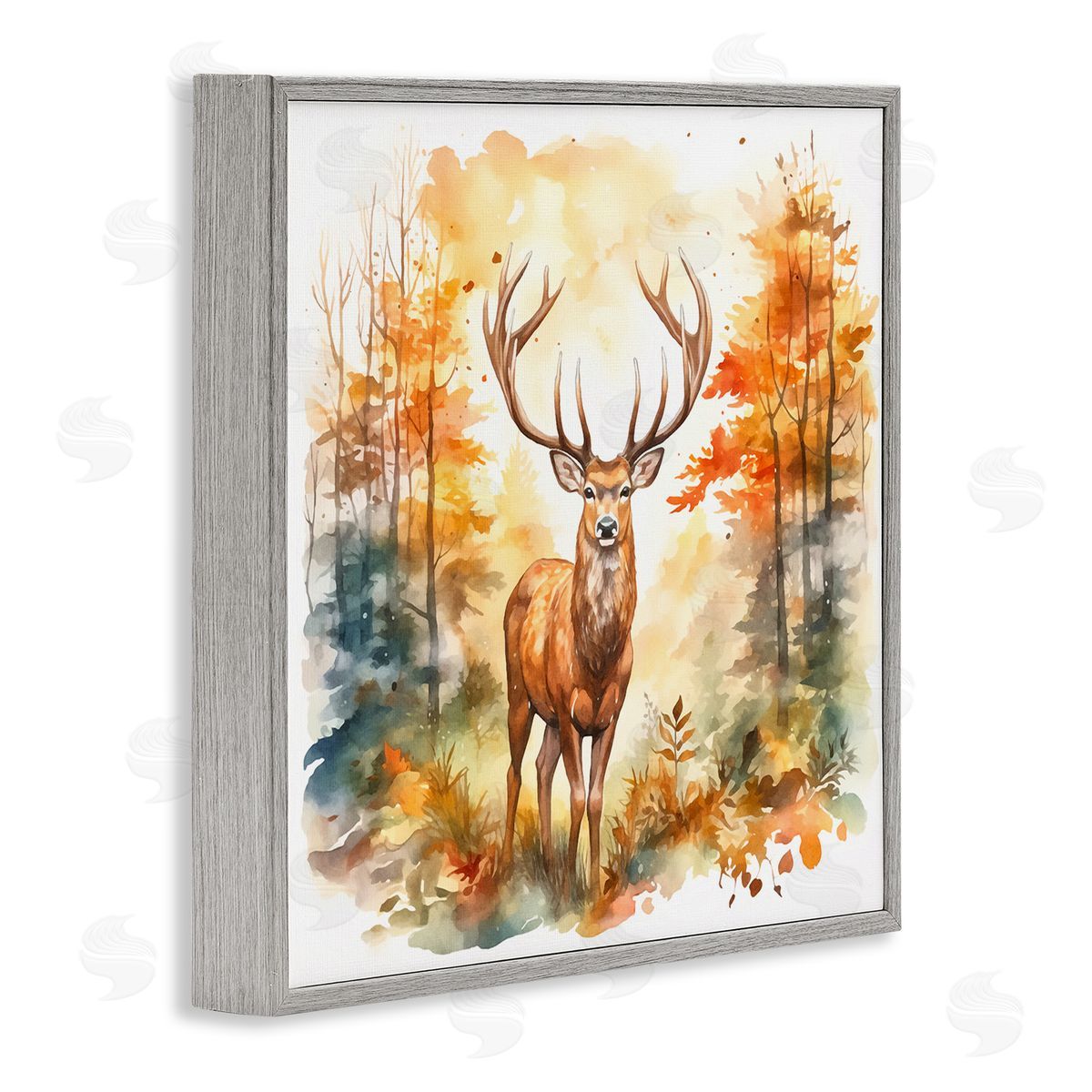 Autumn Forest Stag Grey Frame Print Wall Art, Home Decor by Andrea Haase
