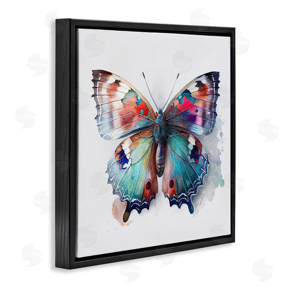 Modern Splash Butterfly Black Floating Frame Canvas Wall Art, Home Decor by Incado