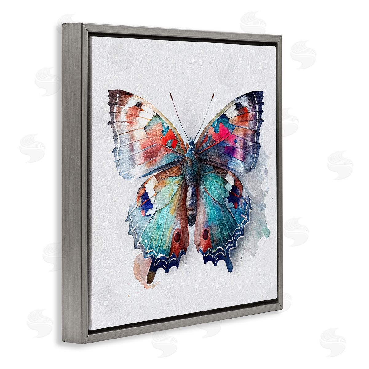 Modern Splash Butterfly Grey Floating Frame Canvas Wall Art, Home Decor by Incado