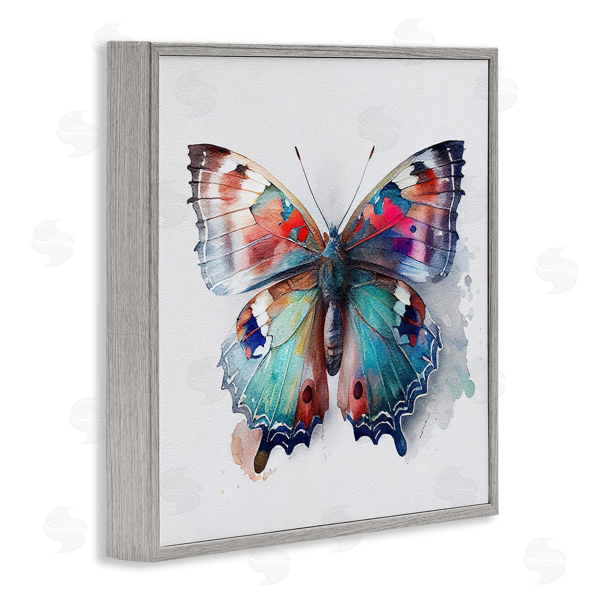 Modern Splash Butterfly Grey Frame Print Wall Art, Home Decor by Incado