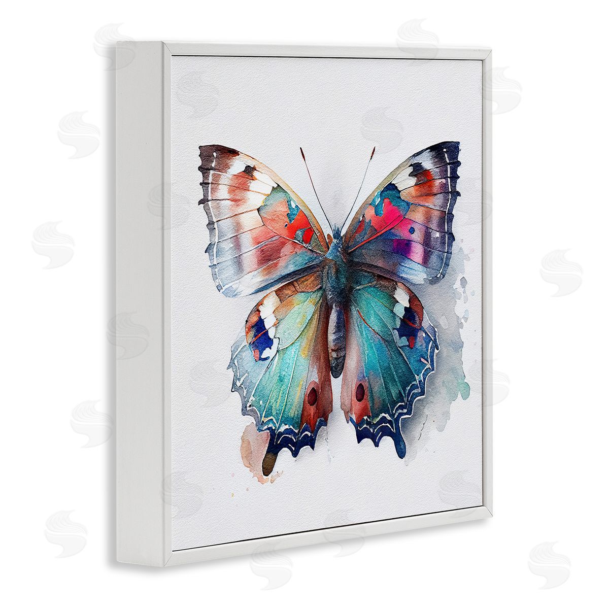 Modern Splash Butterfly White Frame Print Wall Art, Home Decor by Incado