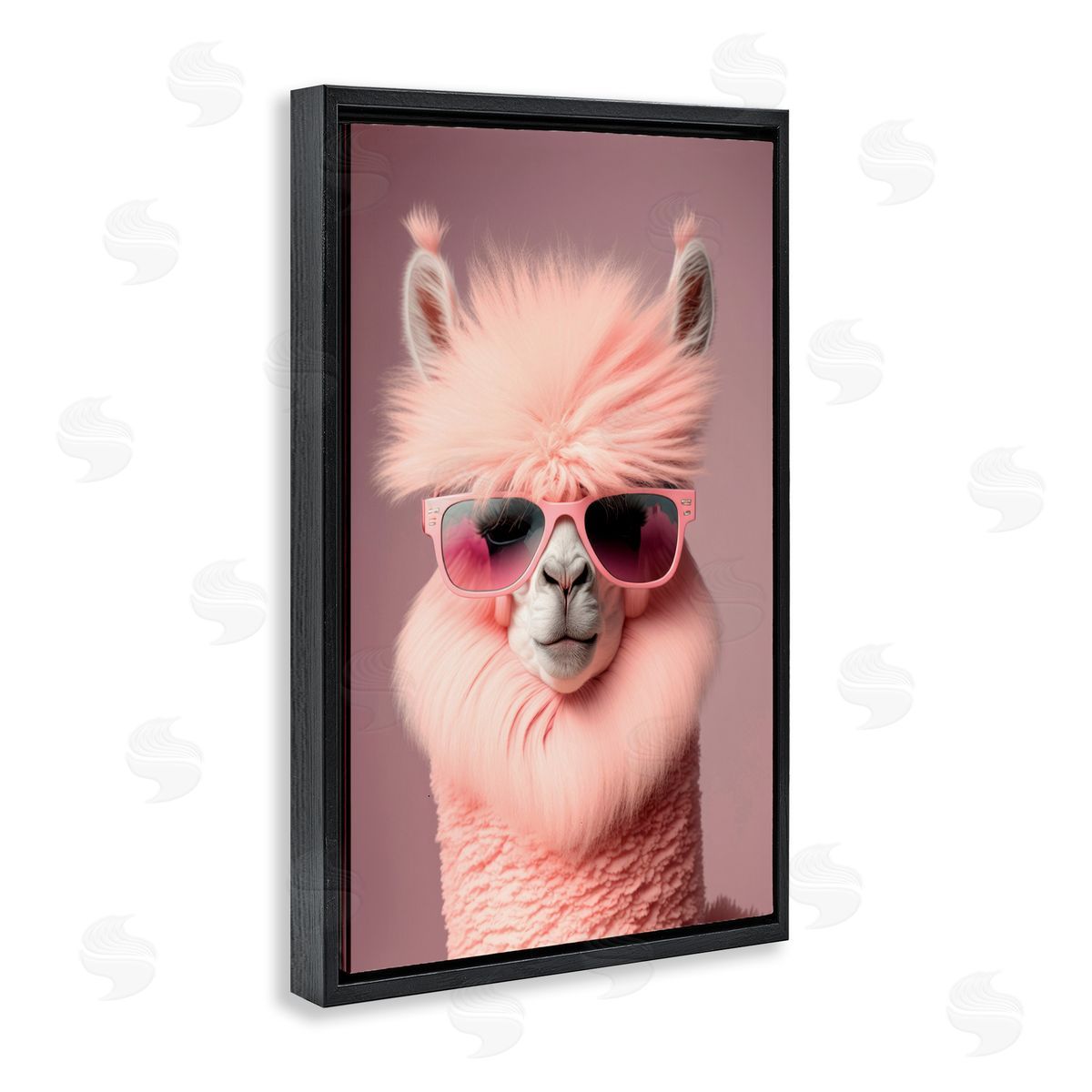 Fluffy Pink Glam Alpaca Black Floating Frame Canvas Wall Art, Home Decor by Incado