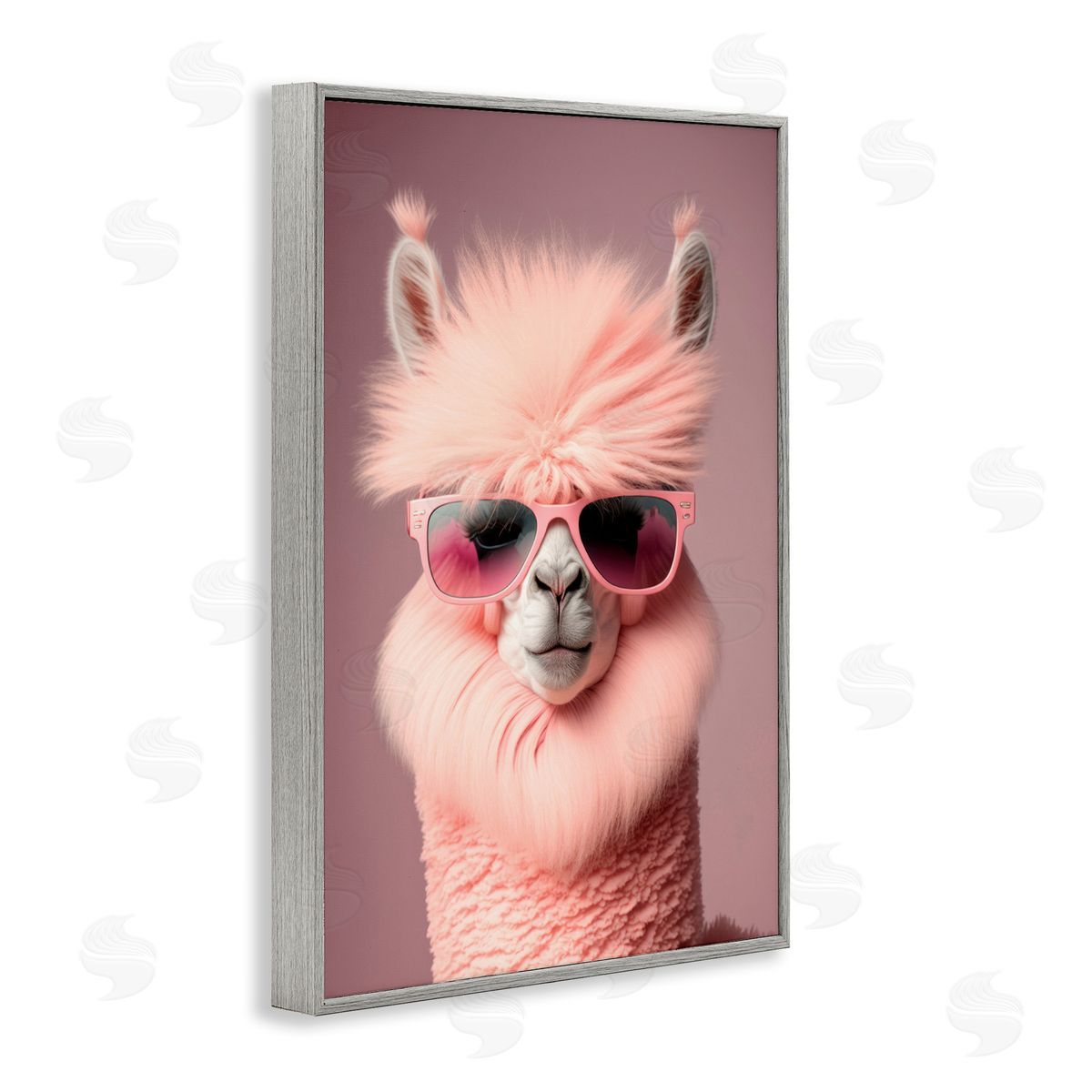 Fluffy Pink Glam Alpaca Grey Frame Print Wall Art, Home Decor by Incado