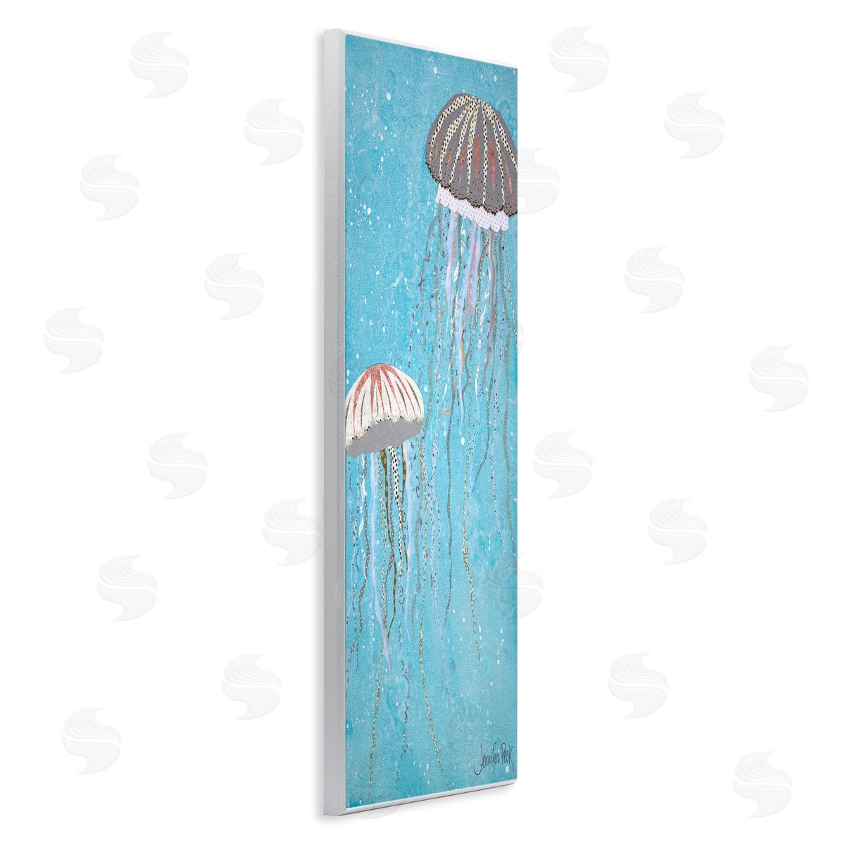 Crystal Jellyfish Motif Wood Plaque Wall Art, Home Decor by Jennifer Peck