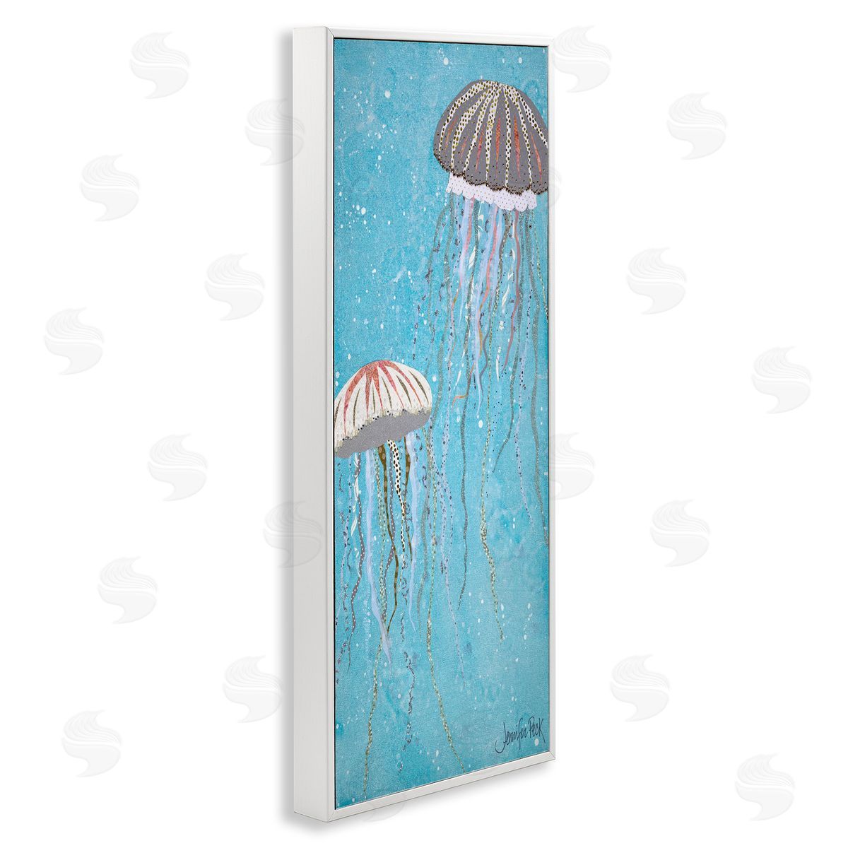 Crystal Jellyfish Motif White Frame Print Wall Art, Home Decor by Jennifer Peck