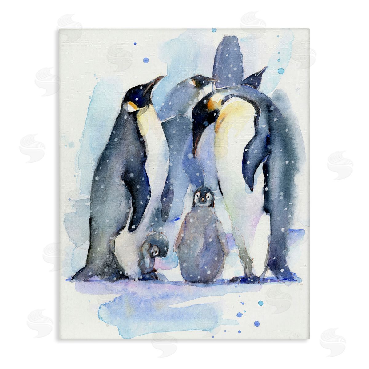 John Keeling Penguin Family Watercolor Canvas Wall Art Print