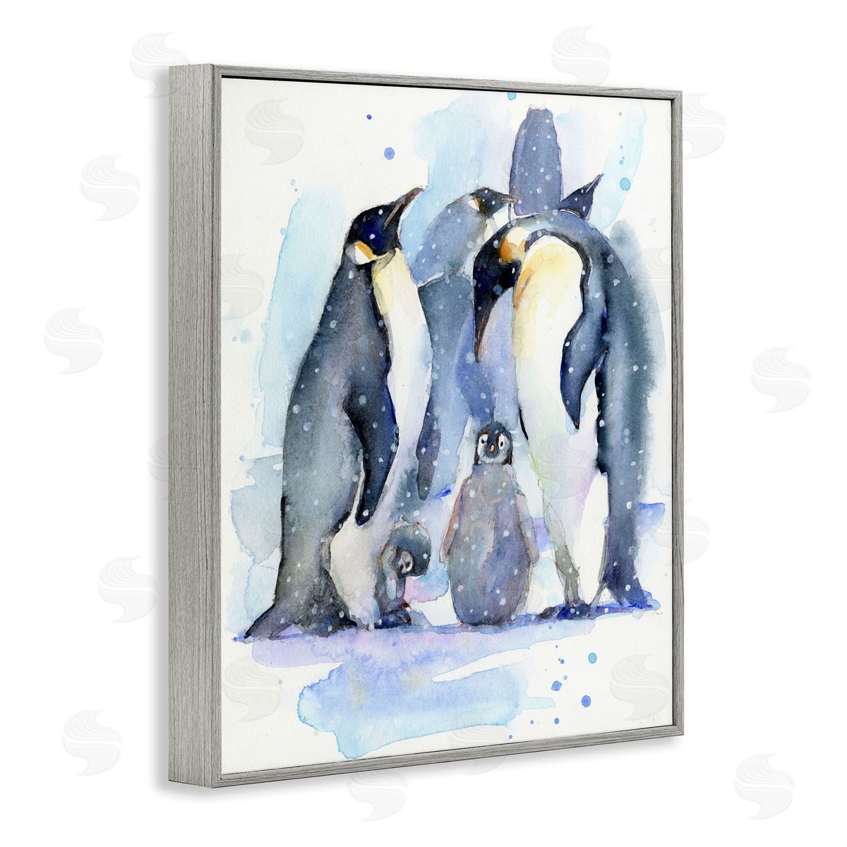 John Keeling Penguin Family Watercolor Gray Framed Giclee Wall Art Print