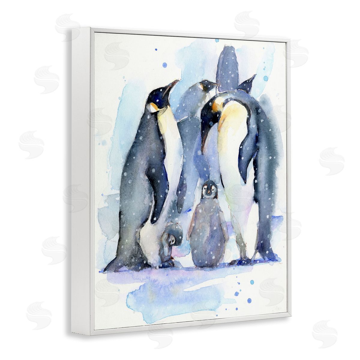 John Keeling Penguin Family Watercolor White Framed Giclee Wall Art Print