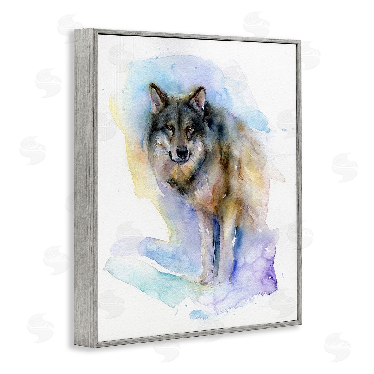 Watercolor Wolf in Snow Grey Frame Print Wall Art, Home Decor by John Keeling