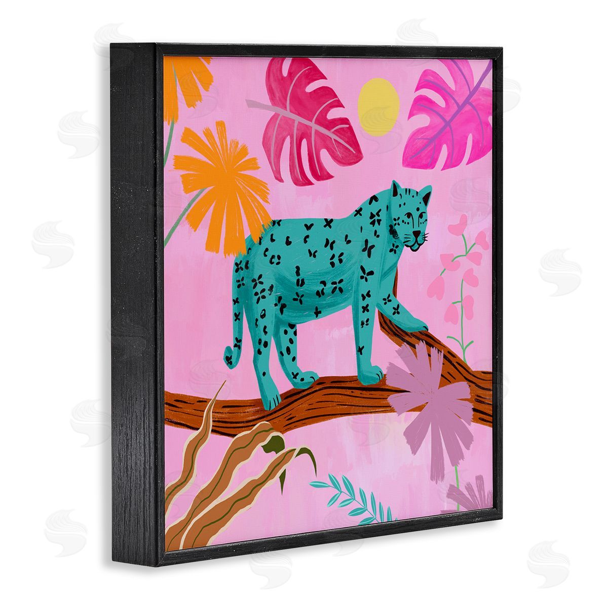 Patterned Leopard on Branch Black Frame Print Wall Art, Home Decor by Juliet Rose Philips