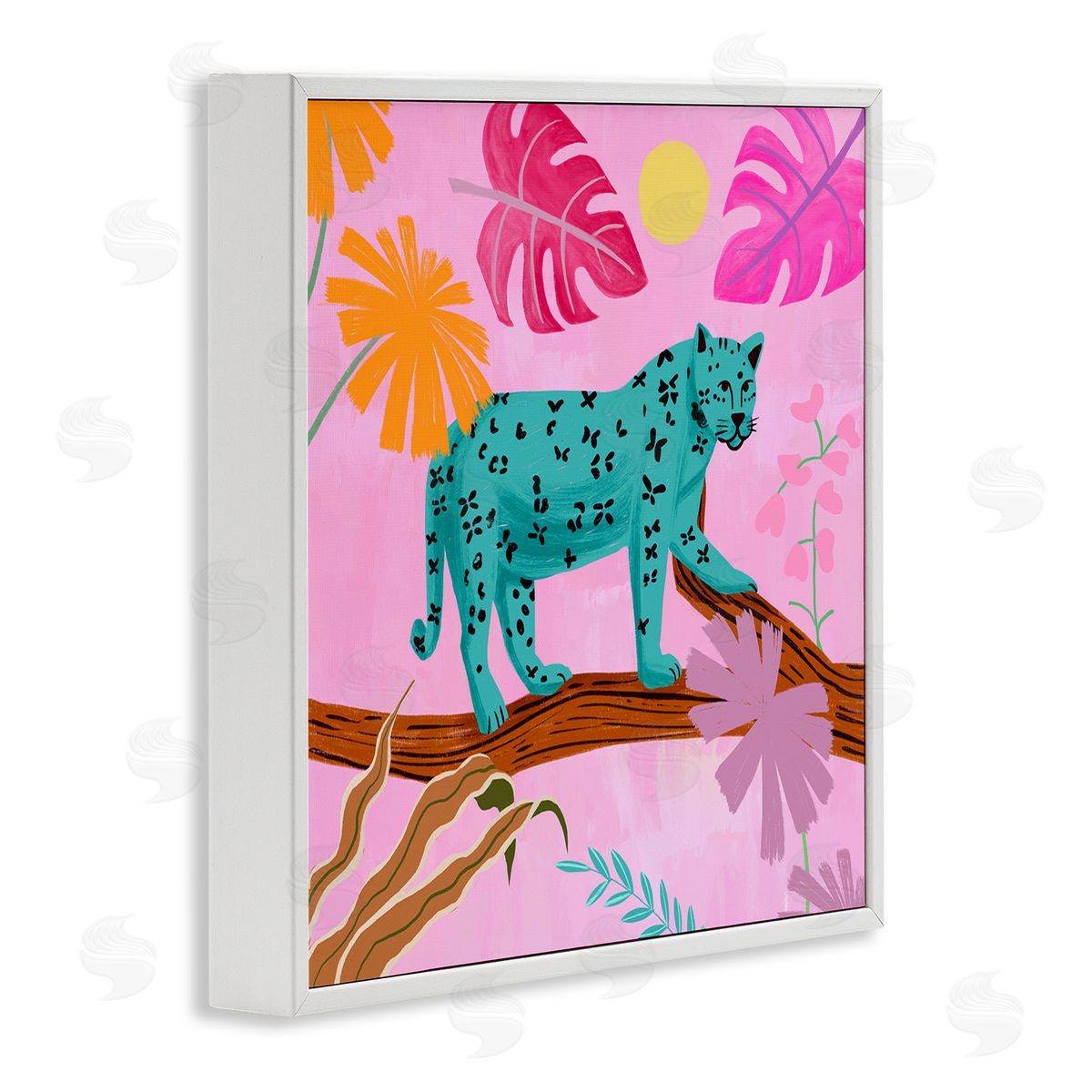 Patterned Leopard on Branch White Frame Print Wall Art, Home Decor by Juliet Rose Philips