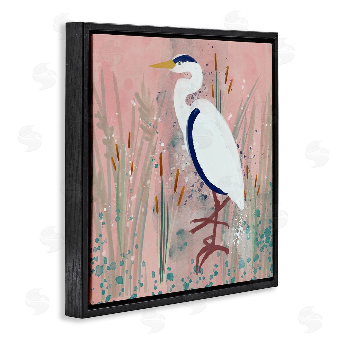 Coastal White Bird Black Floating Frame Canvas Wall Art, Home Decor by Juliet Rose Philips