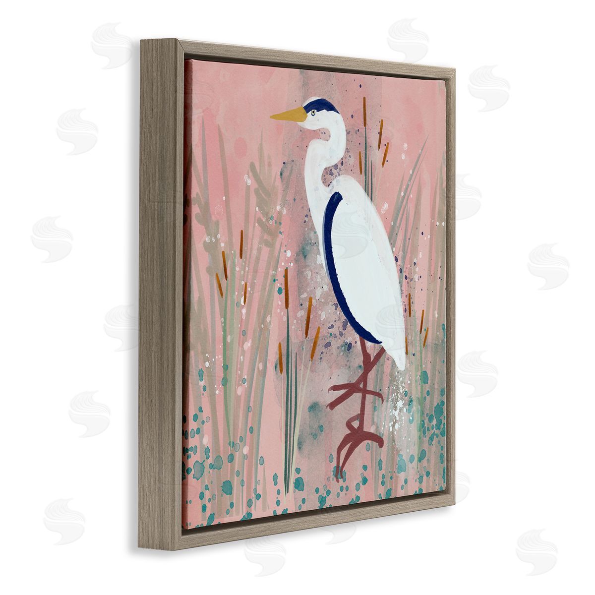 Coastal White Bird Brown Floating Frame Canvas Wall Art, Home Decor by Juliet Rose Philips