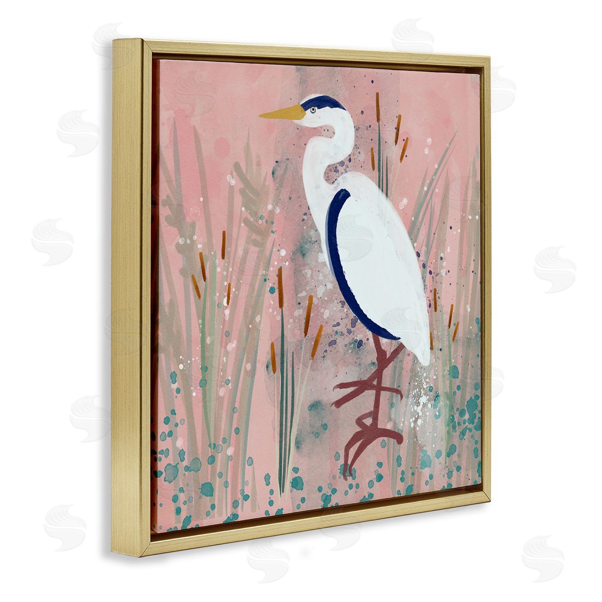 Coastal White Bird Gold Floating Frame Canvas Wall Art, Home Decor by Juliet Rose Philips