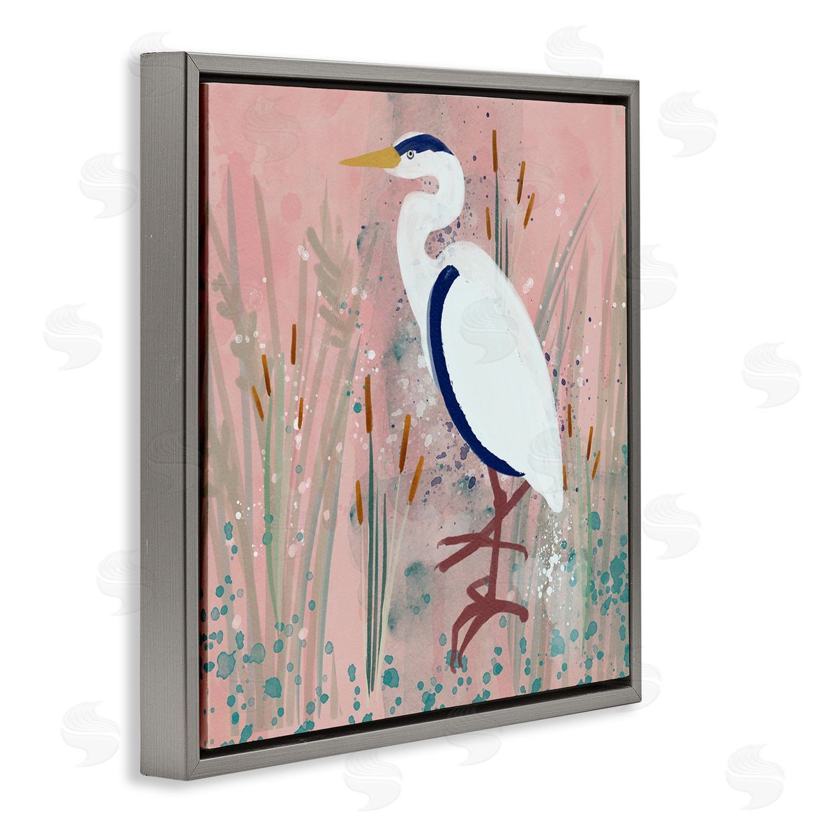 Coastal White Bird Grey Floating Frame Canvas Wall Art, Home Decor by Juliet Rose Philips
