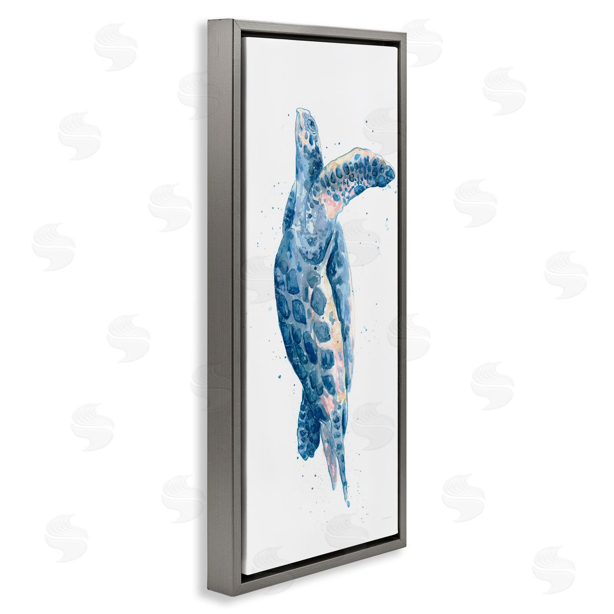 Blue Turtle Swimming Grey Floating Frame Canvas Wall Art, Home Decor by Kamdon Kreations