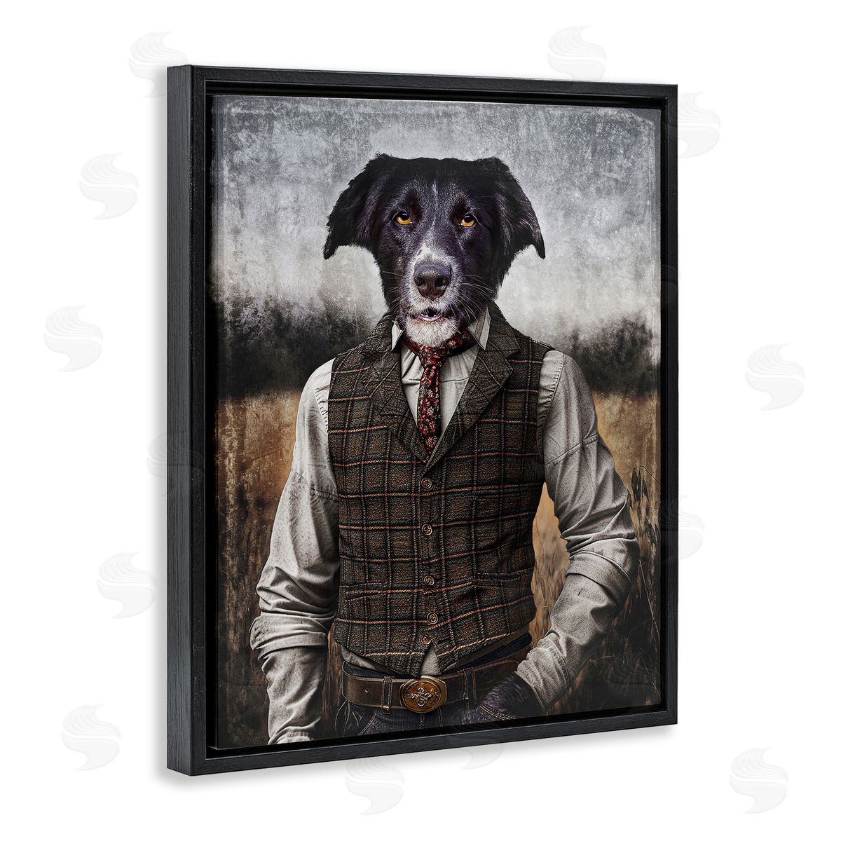 Dog in Colonial Clothes Black Floating Frame Canvas Wall Art, Home Decor by Karen Burke