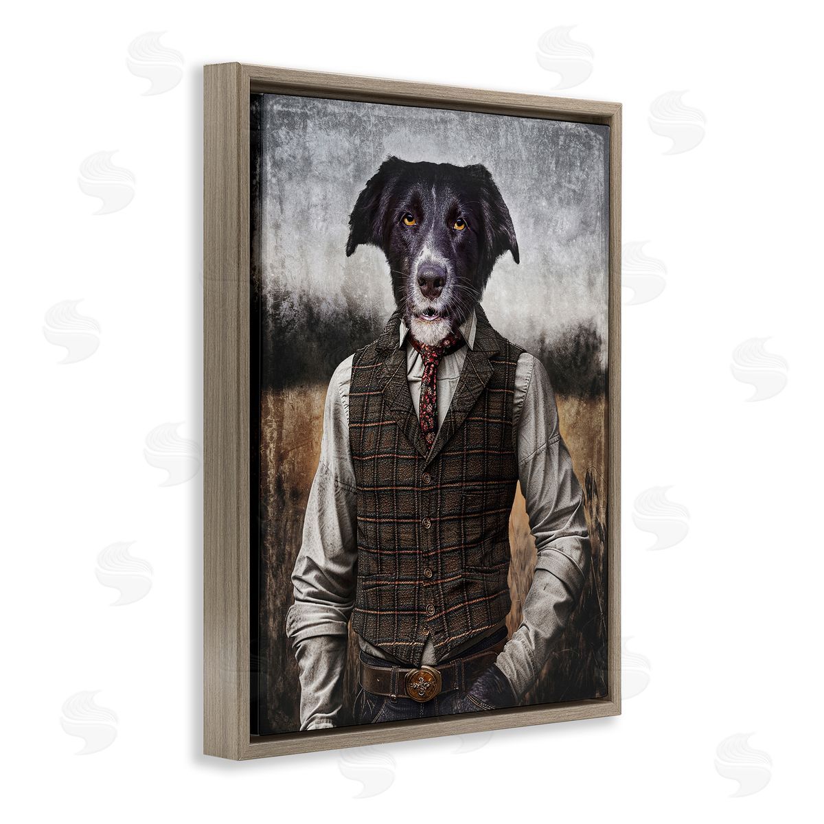 Dog in Colonial Clothes Brown Floating Frame Canvas Wall Art, Home Decor by Karen Burke