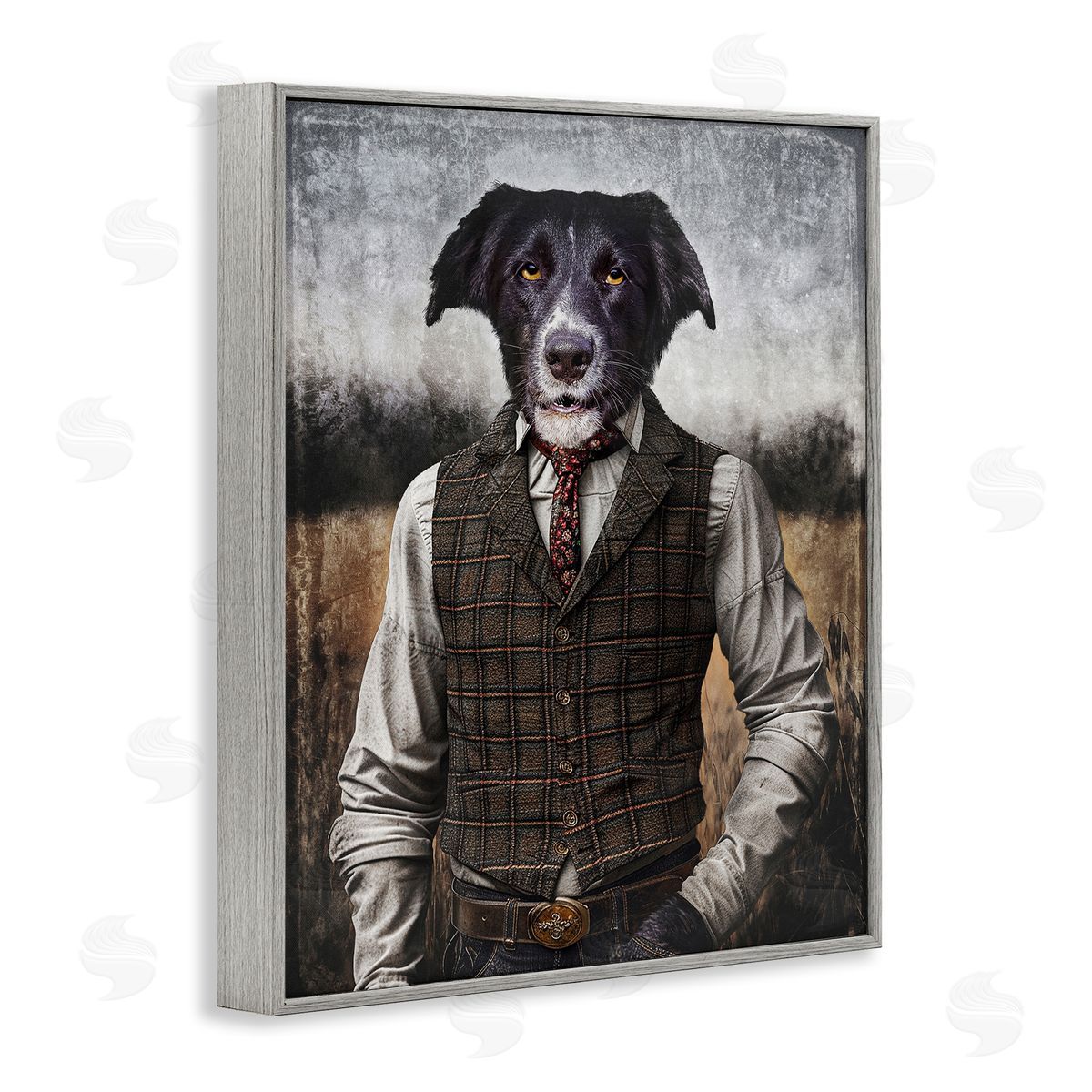 Dog in Colonial Clothes Grey Frame Print Wall Art, Home Decor by Karen Burke