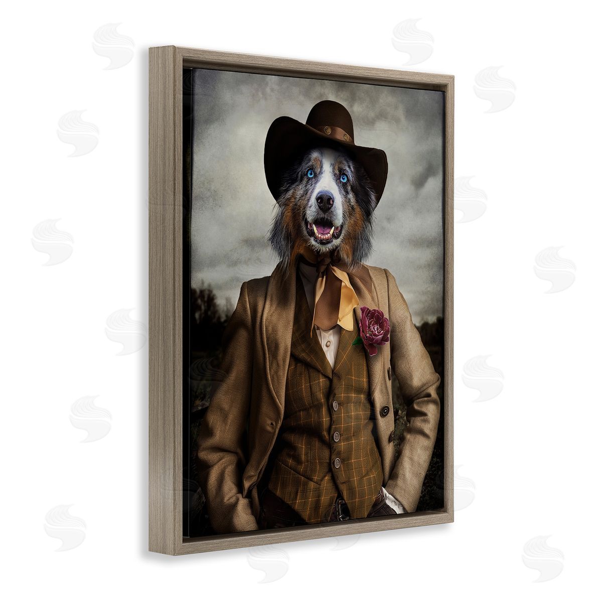 Colonial Fashion Dog Brown Floating Frame Canvas Wall Art, Home Decor by Karen Burke