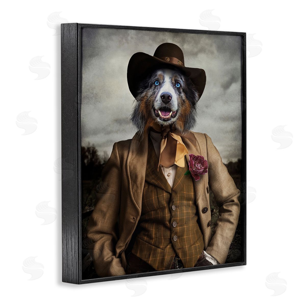Colonial Fashion Dog Black Frame Print Wall Art, Home Decor by Karen Burke