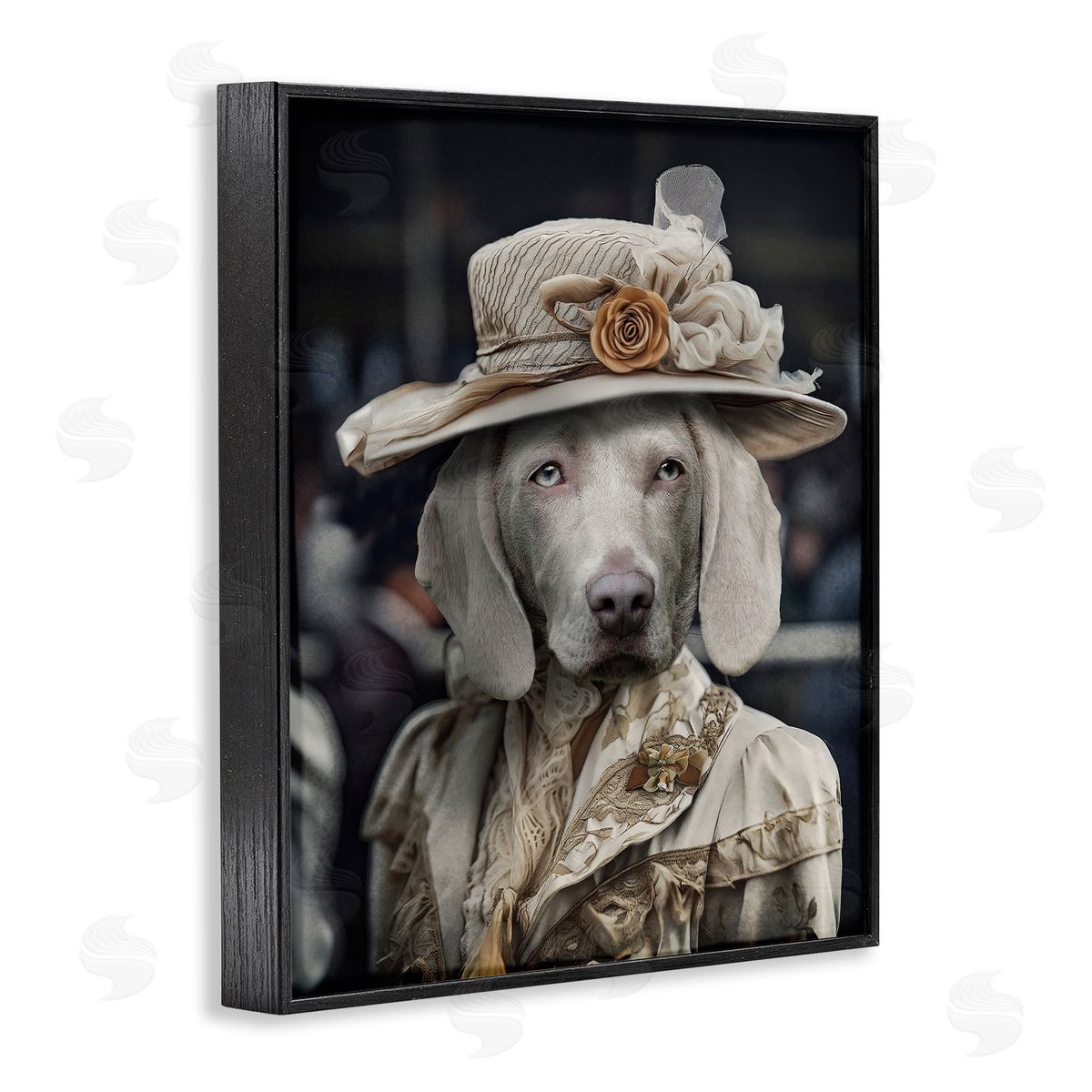 Dog with Floral Hat Black Frame Print Wall Art, Home Decor by Karen Burke