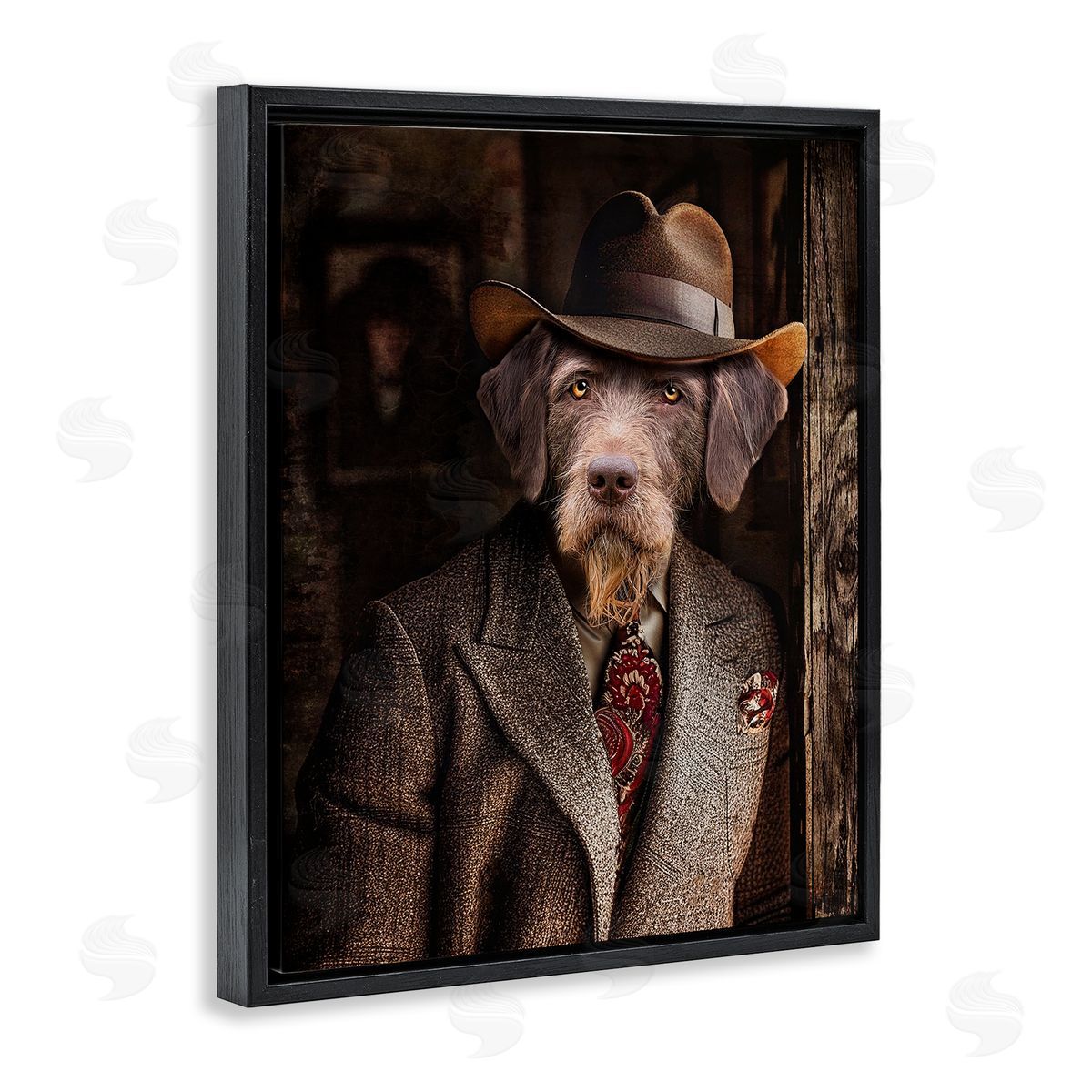 Classic Dog in Suit Black Floating Frame Canvas Wall Art, Home Decor by Karen Burke